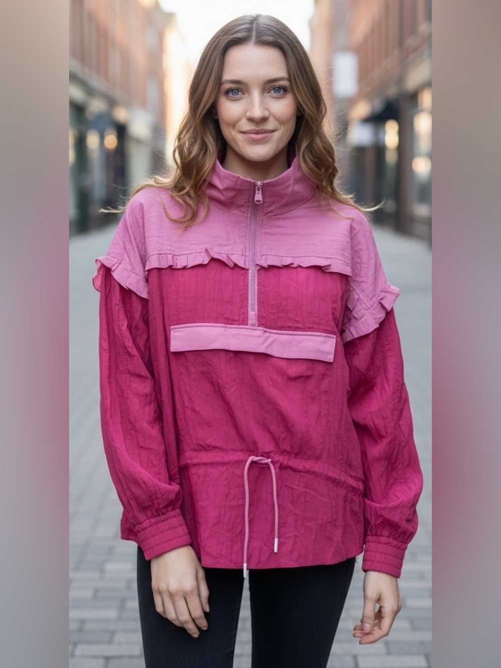 Free People Movement Lets Go Out Pullover Jacket in Azalea Combo | Size Large